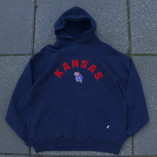 Navy Kansas Jayhawks Embroidered Hoodie (XL)